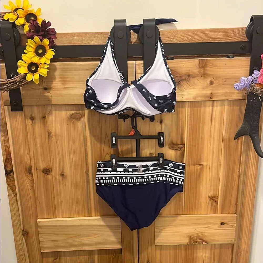 Navy and White Patterned Bikini Set - Read Description